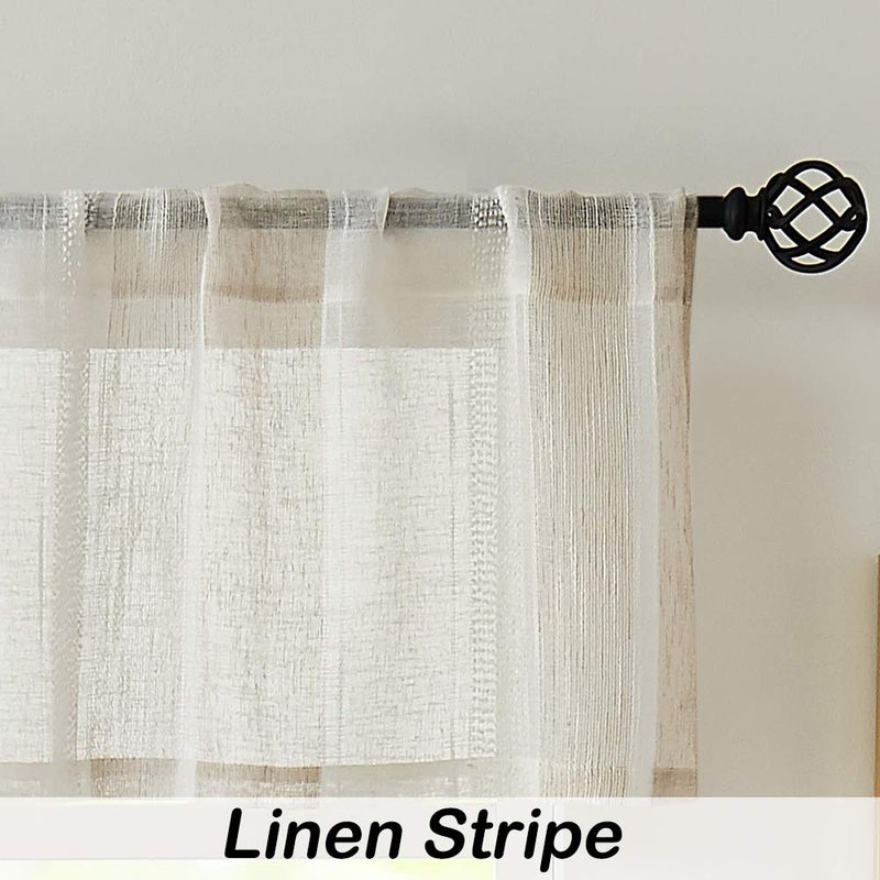 Central Park Beige and White Kitchen Window Curtain Valance Vertical Stripe Sheer Boucle Linen Window Curtain, Living Room Decorative Rod Pocket (54" W x 15" L) Rustic Living Panels - Image 3